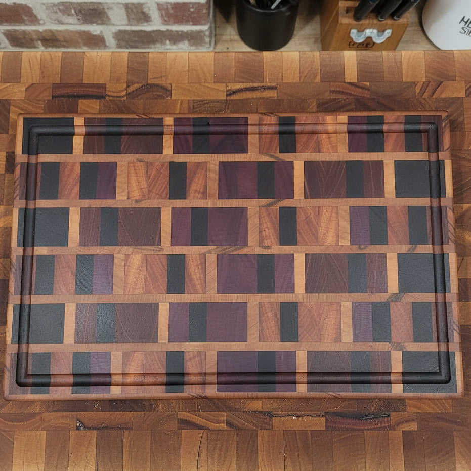 End Grain Butcher Block – 13x21x2.25" | Brick Pattern | Exotic Hardwoods