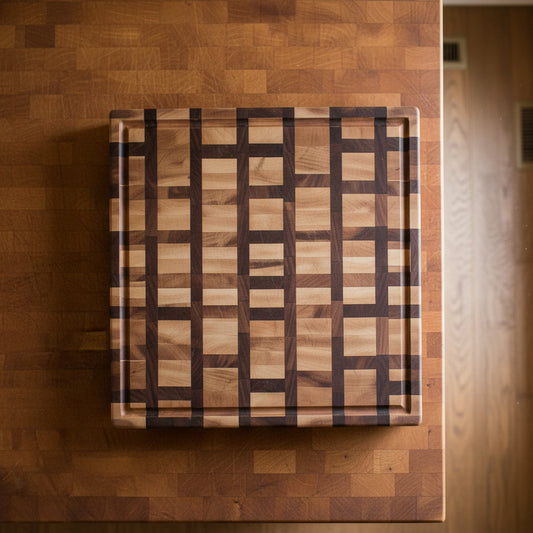 Handcrafted 16x20x2.5" End‑Grain Butcher Block — Black Walnut & Northern Hard Maple