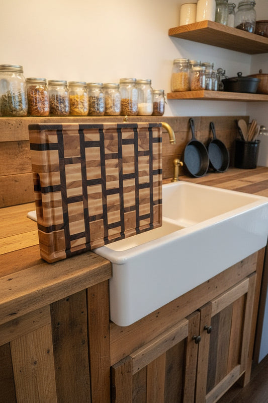 Handcrafted 16x20x2.5" End‑Grain Butcher Block — Black Walnut & Northern Hard Maple