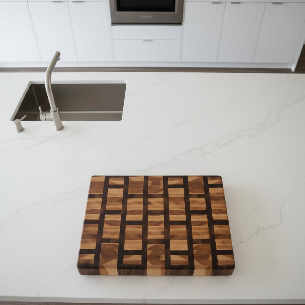 Handcrafted 16x20x2.5" End‑Grain Butcher Block — Black Walnut & Northern Hard Maple