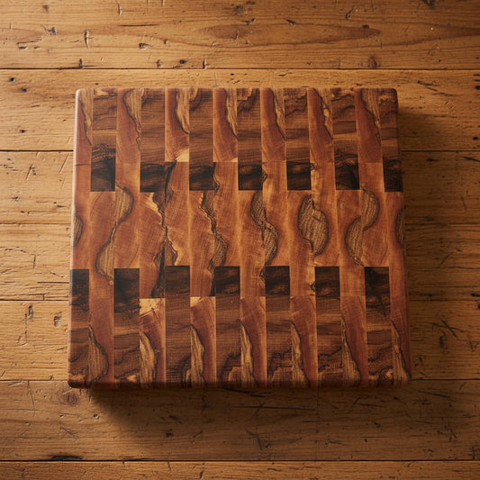 Handcrafted End‑Grain Butcher Block – 11.5" × 13.5" × 2" African Wild Olive with Stainless Steel Feet