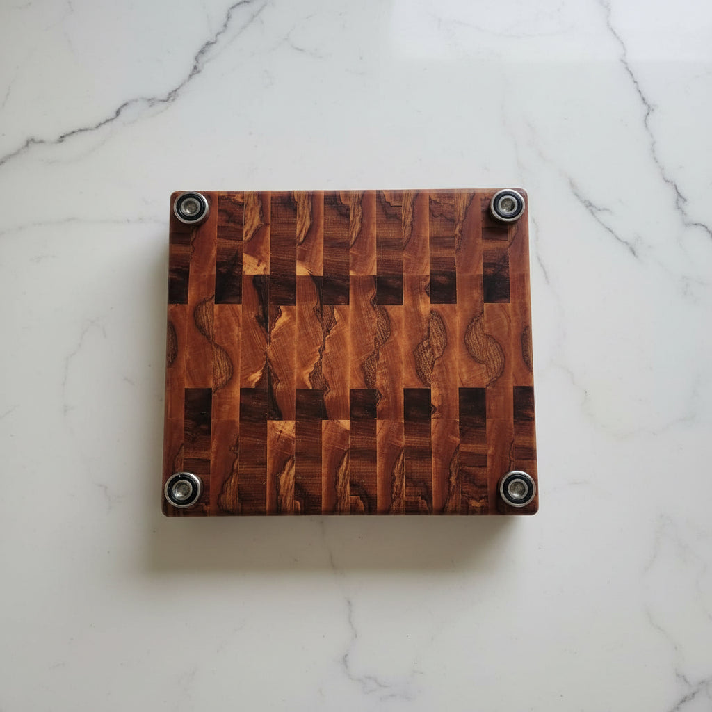 Handcrafted End‑Grain Butcher Block – 11.5" × 13.5" × 2" African Wild Olive with Stainless Steel Feet
