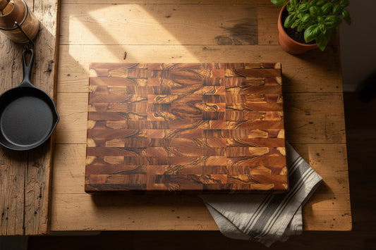 Handcrafted End‑Grain Butcher Block – 13" × 20" × 2" African Wild Olive with Stainless Steel Feet