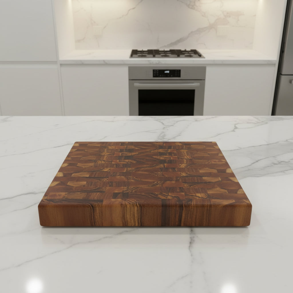 Handcrafted End‑Grain Butcher Block – 13" × 20" × 2" African Wild Olive with Stainless Steel Feet