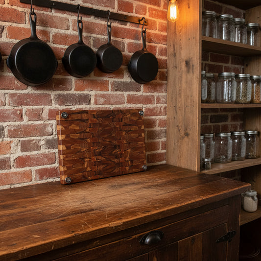 Handcrafted End‑Grain Butcher Block – 13" × 20" × 2" African Wild Olive with Stainless Steel Feet