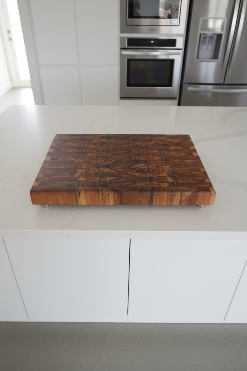 Handcrafted End‑Grain Butcher Block – 13" × 20" × 2" African Wild Olive with Stainless Steel Feet