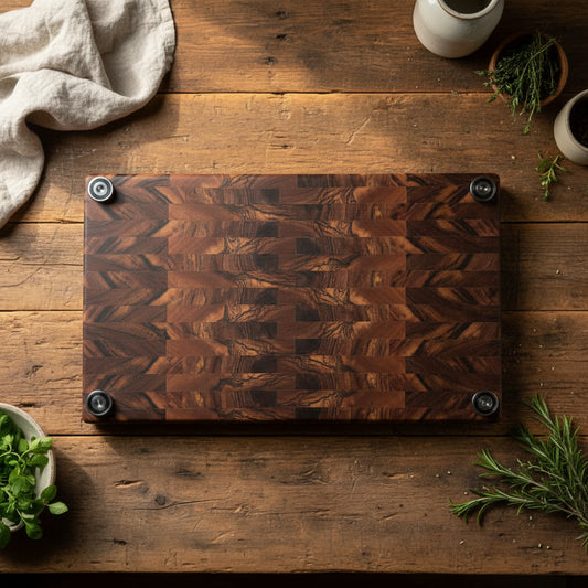 Handcrafted End‑Grain Butcher Block – 11.25" × 20" × 2" African Wild Olive with Stainless Steel Feet