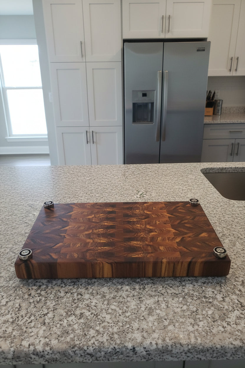 Handcrafted End‑Grain Butcher Block – 11.25" × 20" × 2" African Wild Olive with Stainless Steel Feet