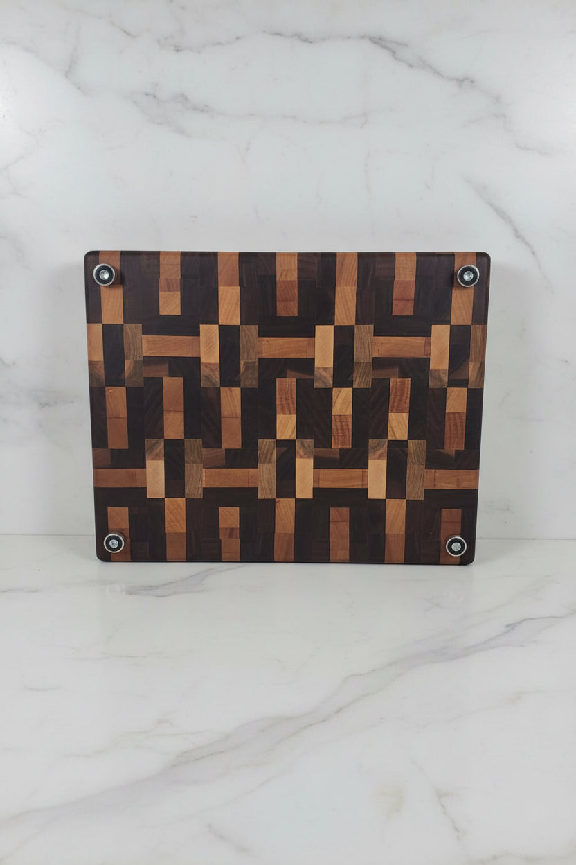 Handcrafted End Grain Cutting Board – 11.5" × 15" × 2" Walnut, Cherry & Hard Maple with Juice Groove + Stainless Steel Feet