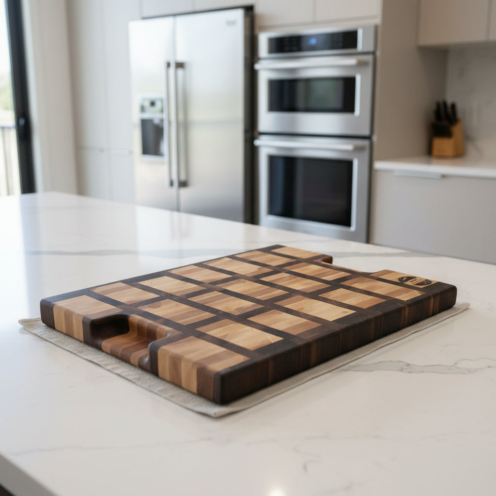 Handcrafted End‑Grain Maple & Black Walnut Cutting Board — 15 × 21 × 2.5" with Juice Groove & Handholds