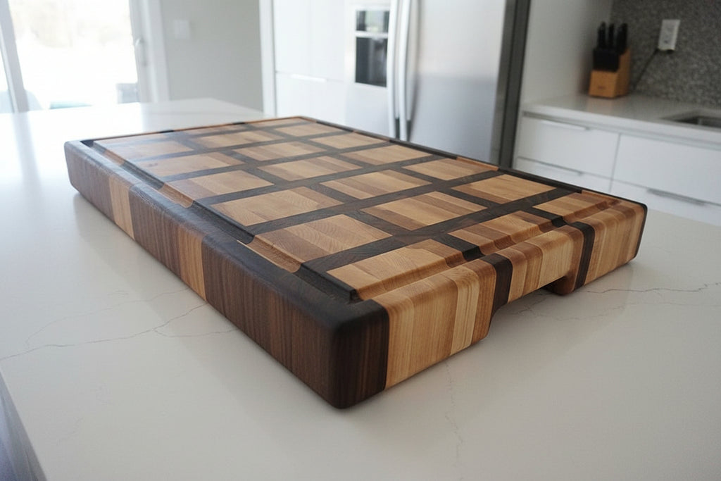 Handcrafted End‑Grain Maple & Black Walnut Cutting Board — 15 × 21 × 2.5" with Juice Groove & Handholds