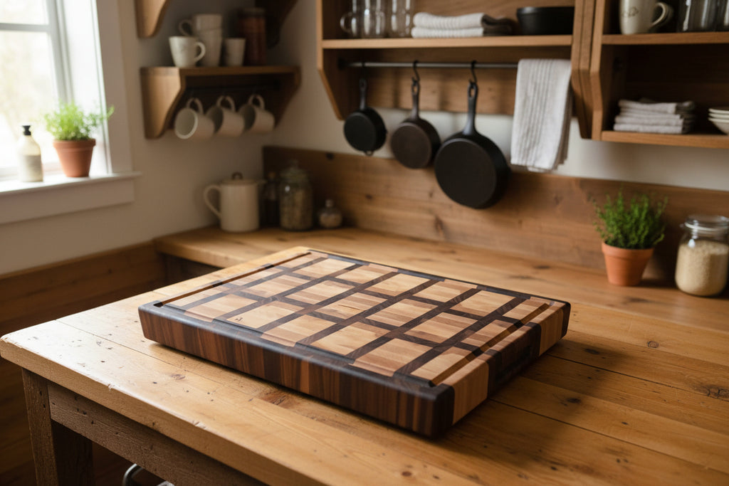 Handcrafted End‑Grain Maple & Black Walnut Cutting Board — 15 × 21 × 2.5" with Juice Groove & Handholds