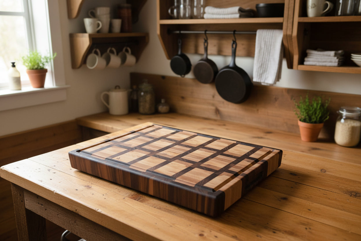 Handcrafted End‑Grain Maple & Black Walnut Cutting Board — 15 × 21 × 2.5" with Juice Groove & Handholds