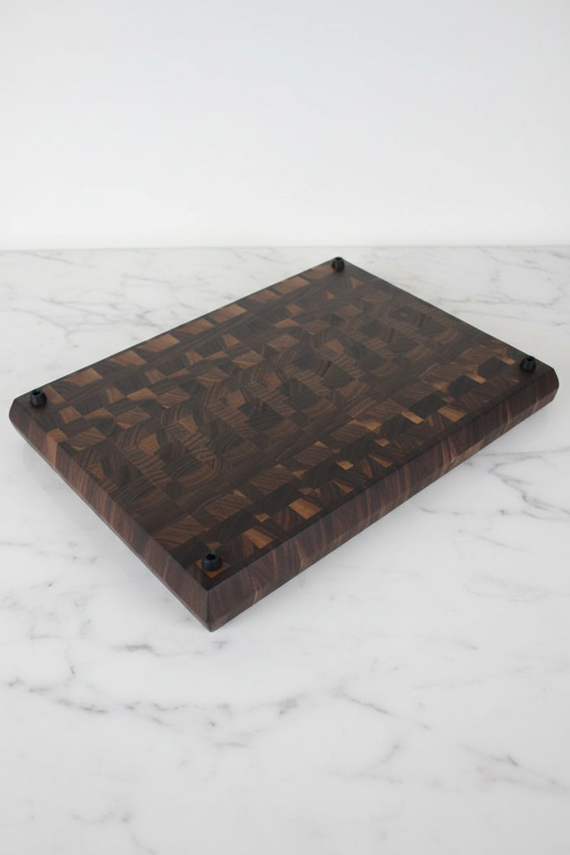 Handcrafted End‑Grain Black Walnut Cutting Board — 12 × 18 × 1.5" with Juice Groove & Rubber Feet
