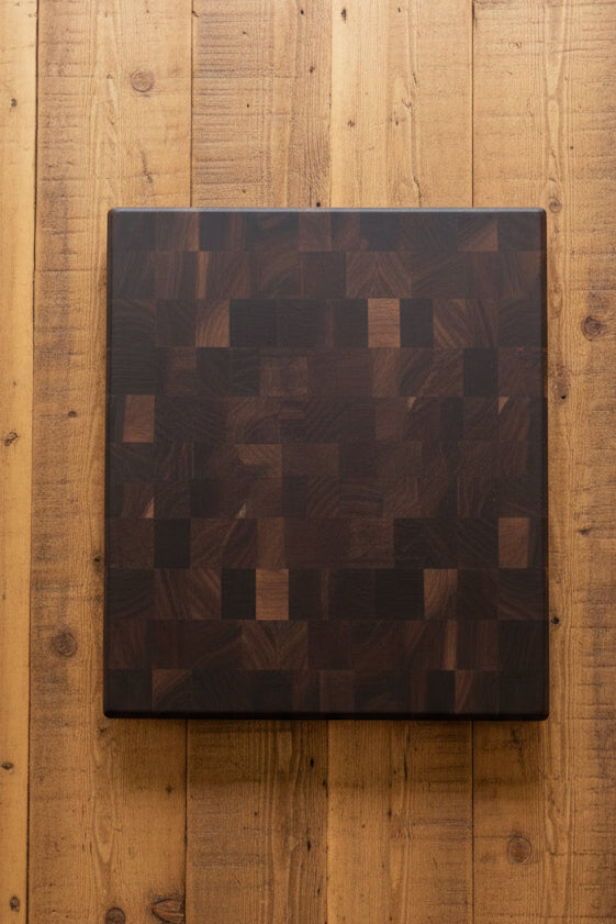 Handcrafted End‑Grain Black Walnut Cutting Board — 11.5 × 15 × 1.5" with Rubber Feet