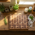 Handcrafted XL End‑Grain Butcher Block — 17.25 × 18.75 × 2" Northern Hard Maple & Cherry with 4 Handholds, Juice Groove & Rubber Feet