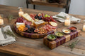 Handcrafted One‑of‑a‑Kind 12" Round End‑Grain Maple & Purpleheart Serving Tray Set — 2" Thick with Rubber Feet, Matching Sauce Block & 4 Sauce Cups