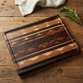 Handcrafted 14.5 × 20 × 2" End‑Grain Butcher Block — Black Walnut, Tigerwood, Hickory & Maple with Handholds, Juice Groove & Rubber Feet