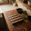 Handcrafted End Grain Black Walnut, Cherry & Maple Cutting Board with Stainless Steel Feet – 8" x 10.5" x 1.25"