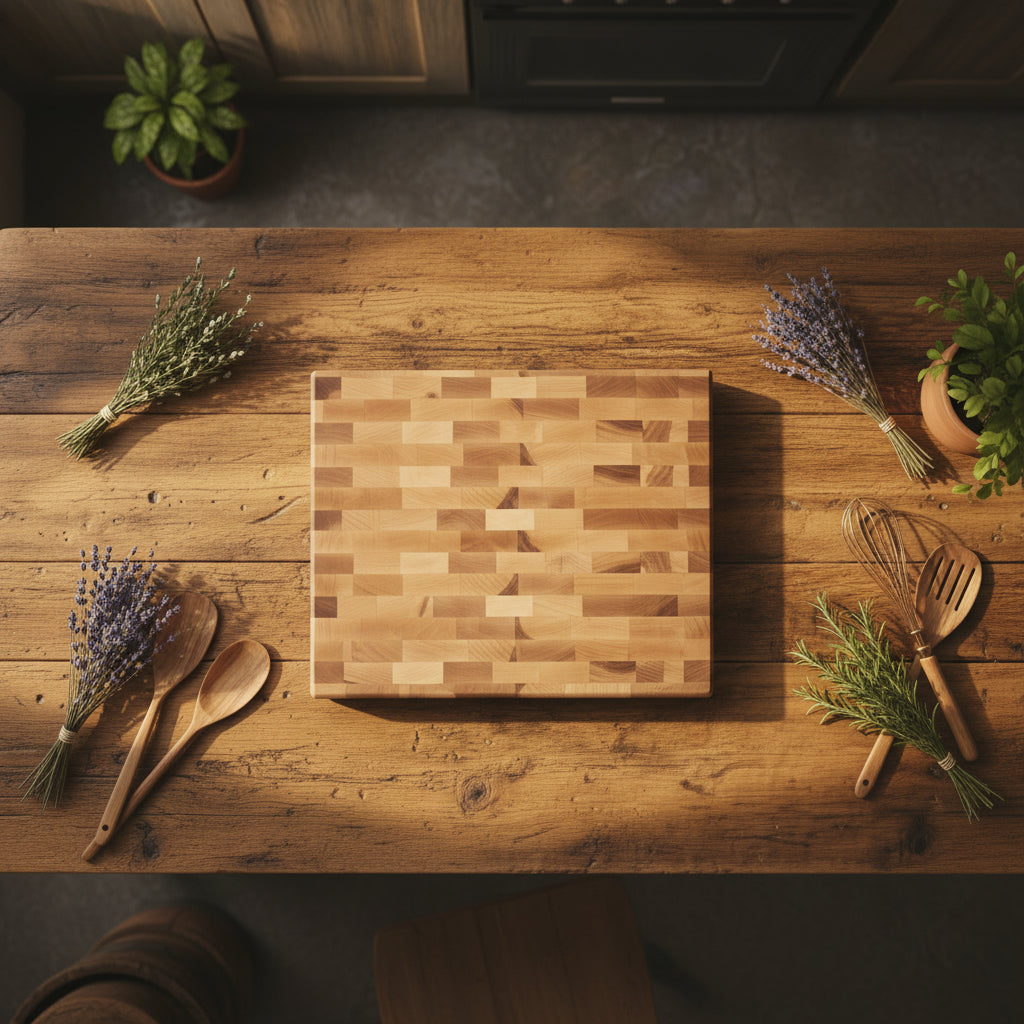 Handmade End Grain Northern Hard Maple Cutting Board with Rubber Feet – 12" x 12" x 1.75"