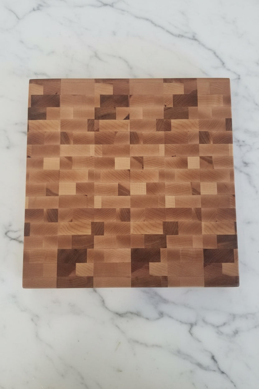 Handcrafted Northern Hard Maple End Grain Cutting Board with Rubber Feet – 12" x 12" x 1.75"