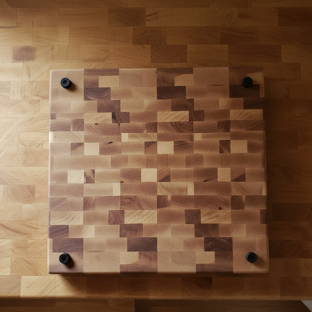 Handcrafted Northern Hard Maple End Grain Cutting Board with Rubber Feet – 12" x 12" x 1.75"