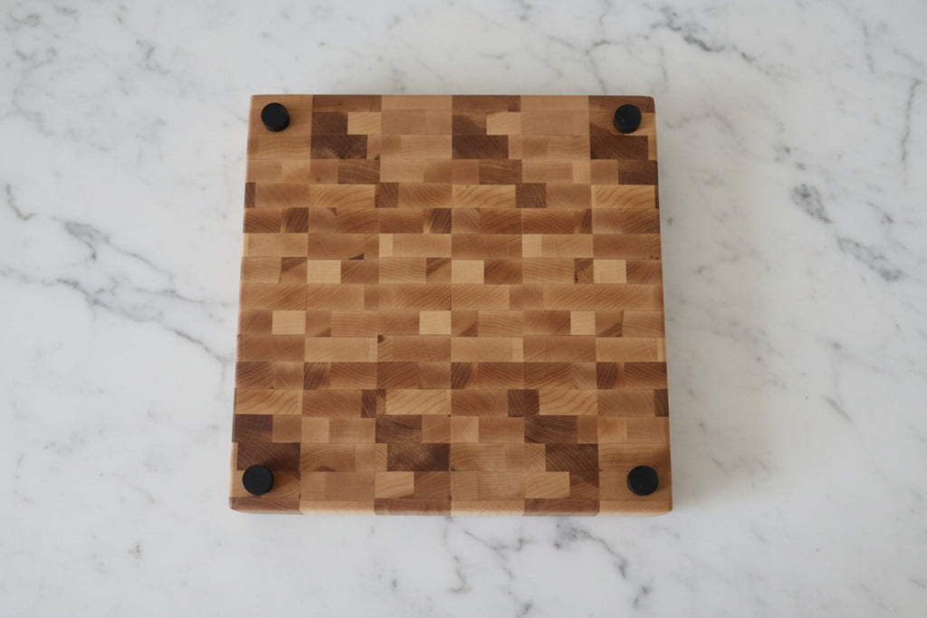 Handcrafted Northern Hard Maple End Grain Cutting Board with Rubber Feet – 12" x 12" x 1.75"