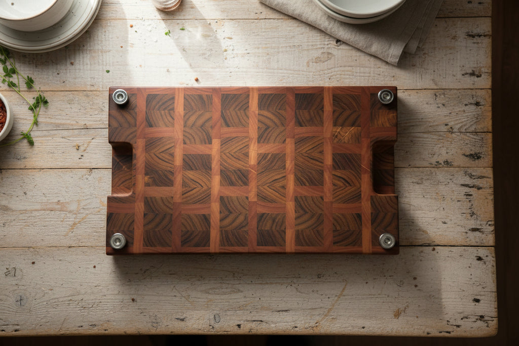 Burmese Teak and Red Grandis cutting board