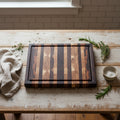 end grain black walnut,  hickory,  maple, and Tigerwood cutting board