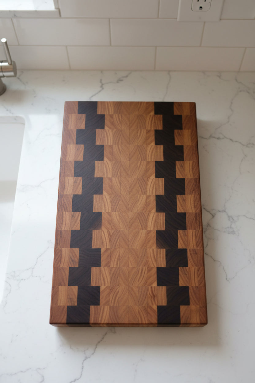 end grain red grandis and black walnut XL cutting board 