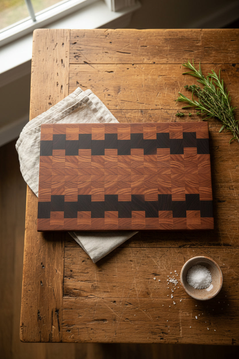 end grain red grandis and black walnut XL cutting board 