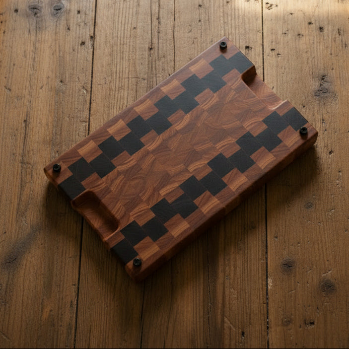 end grain red grandis and black walnut XL cutting board 