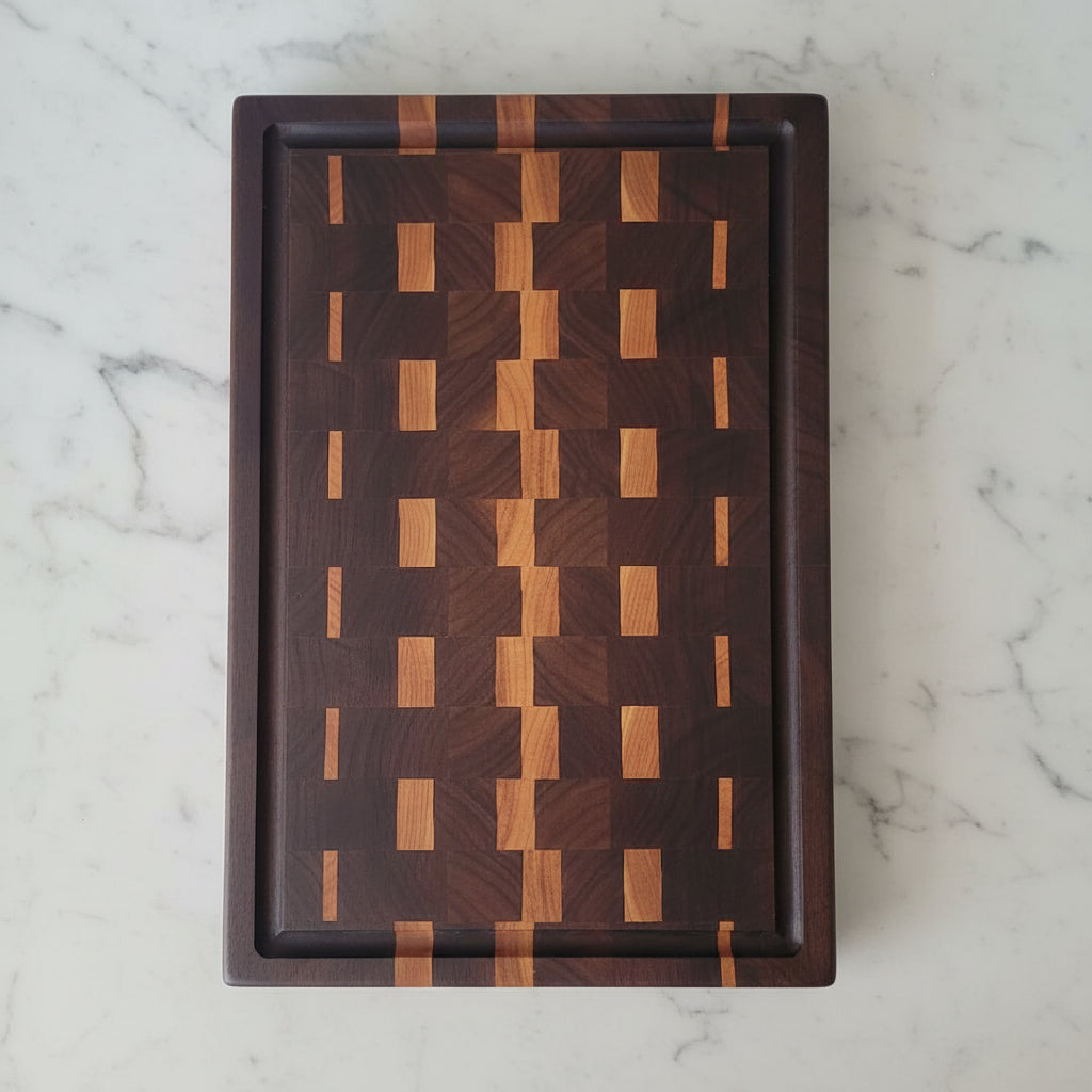 Handcrafted 12" × 18" × 2" End Grain Black Walnut & Cherry Cutting Board | Butcher Block