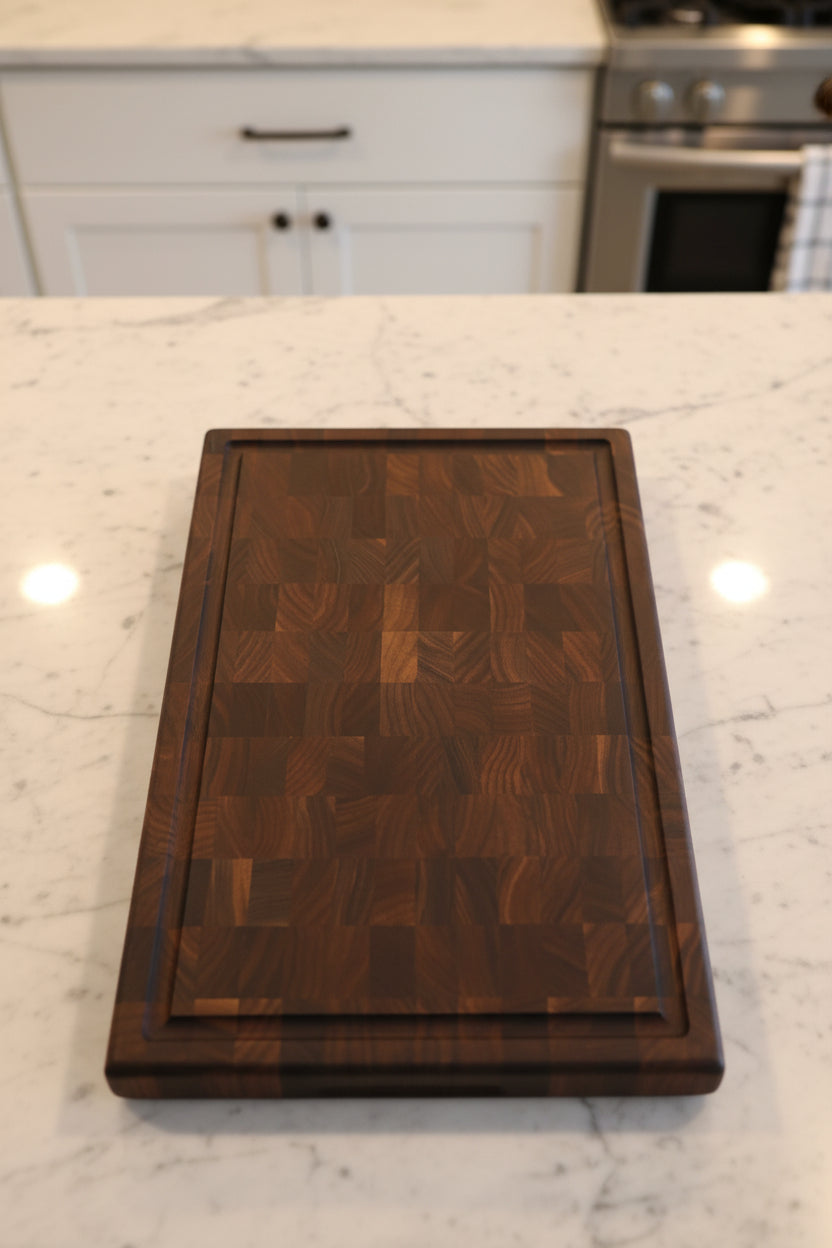 Handcrafted 12" × 18" × 1.375" End Grain Black Walnut Cutting Board | Butcher Block