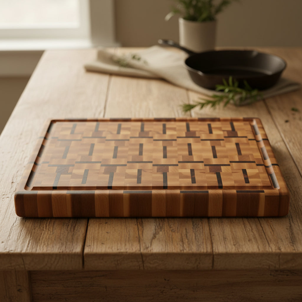 12.5x18.5x1.5" northern hard maple and black walnut cutting board butcher block with juice groove and rubber feet