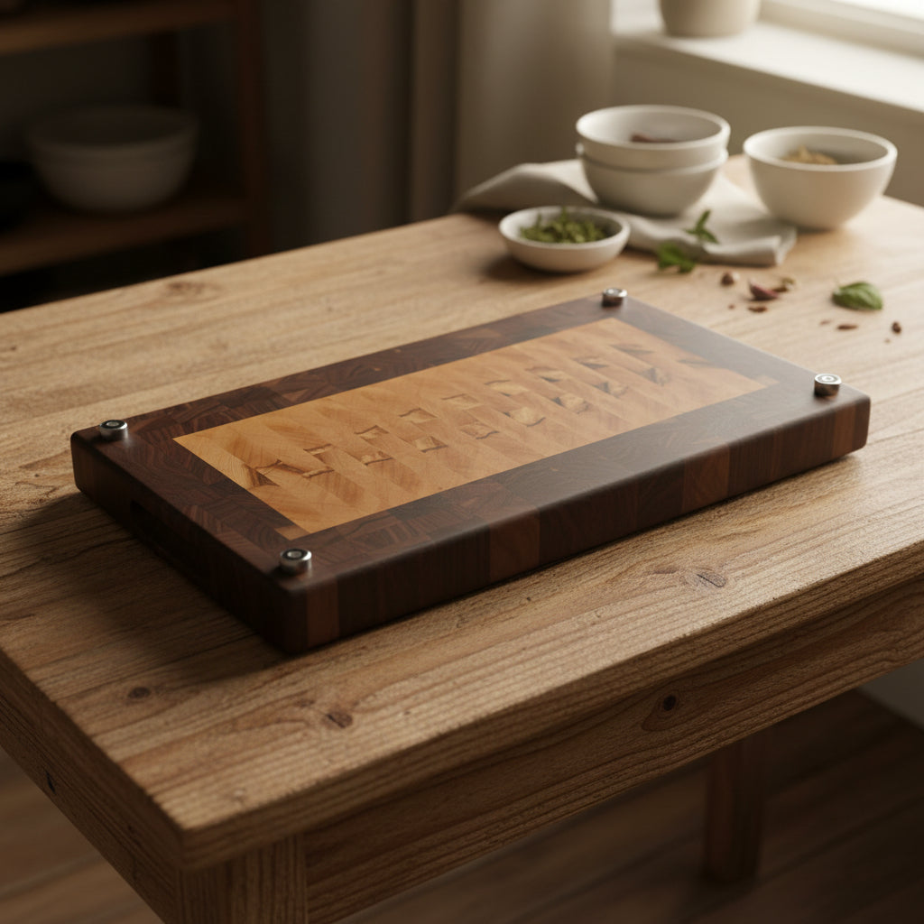 10.5x20x1.25" African olive and black walnut cutting board