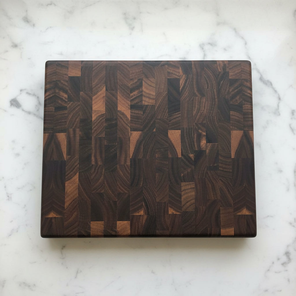 11x13x1.375" end grain black walnut cutting board butcher block with rubber feet 
