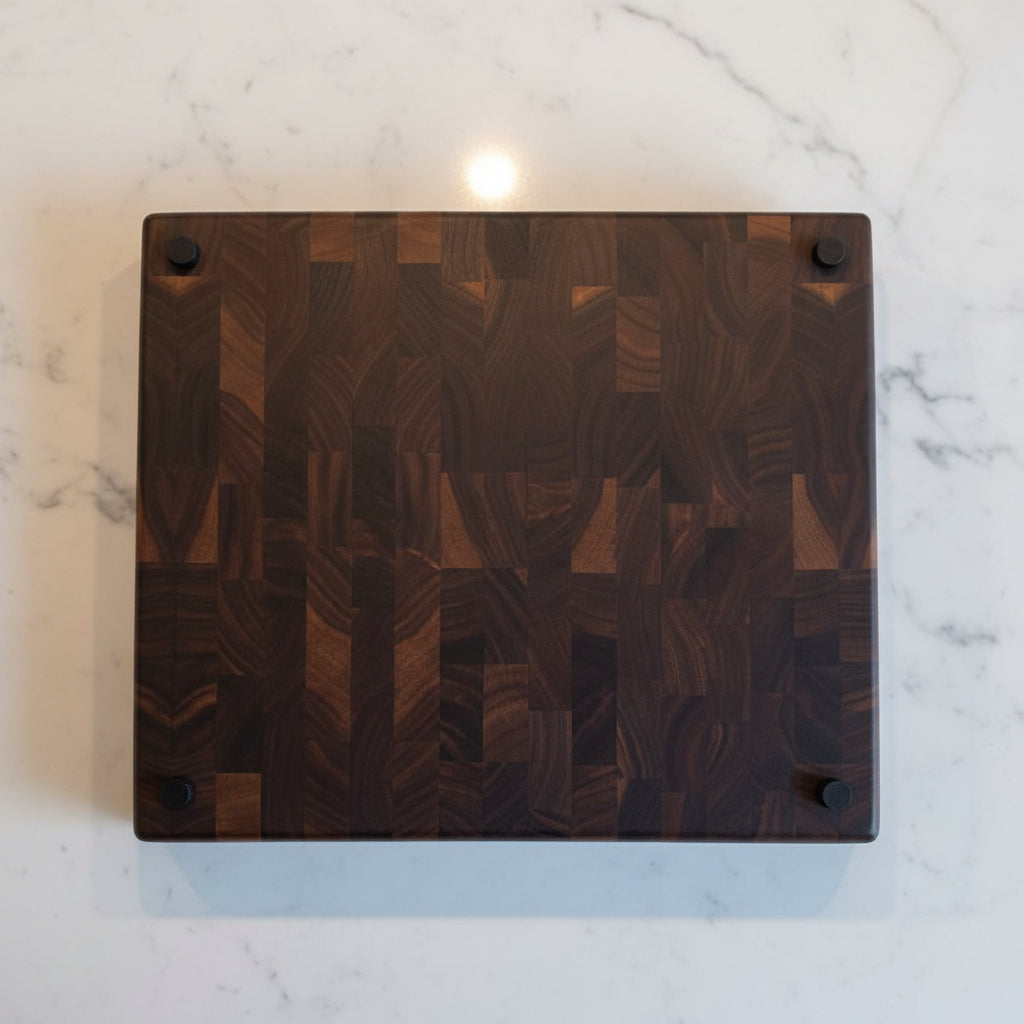 11x13x1.375" end grain black walnut cutting board butcher block with rubber feet 