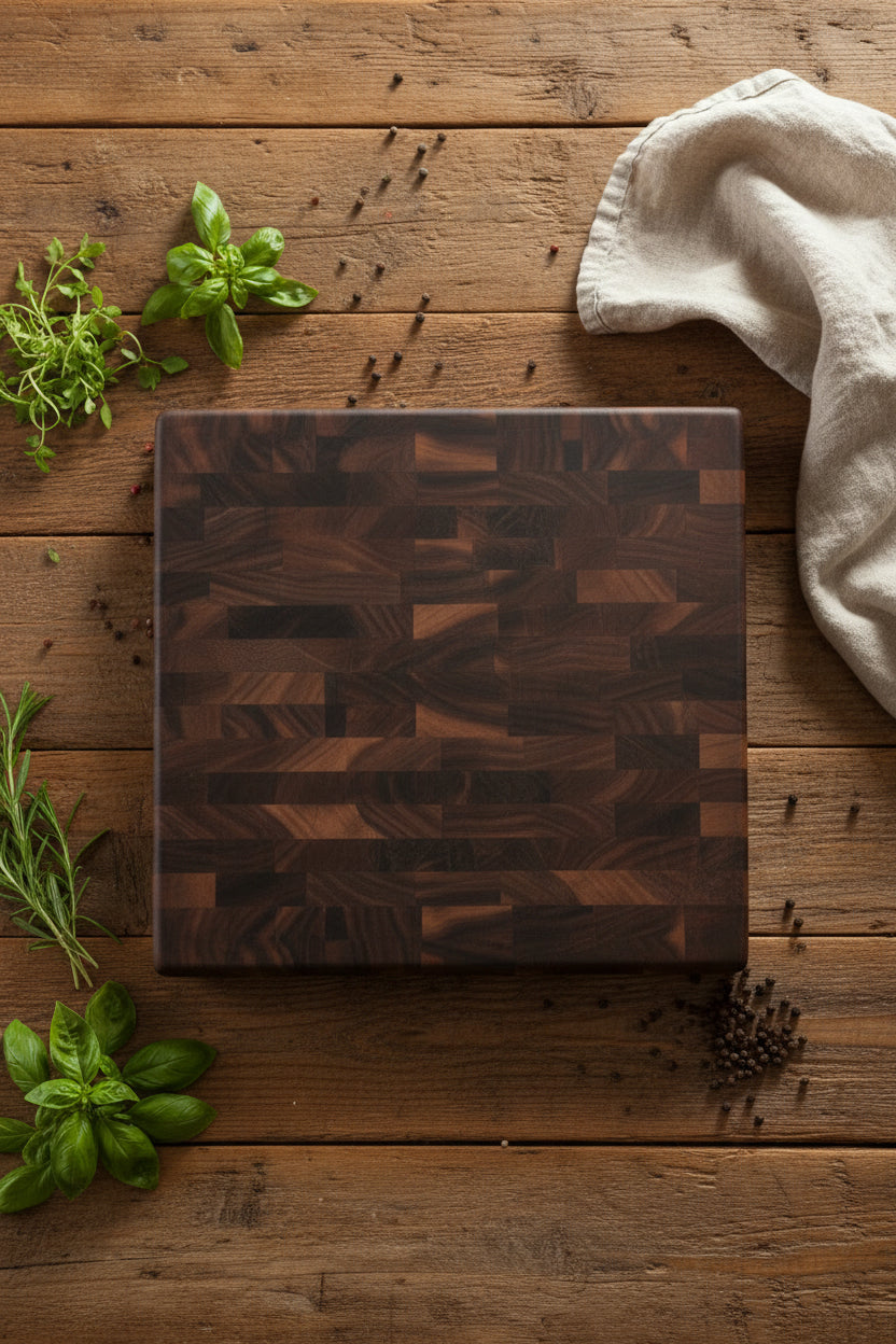11x13x1.375" end grain black walnut cutting board butcher block with rubber feet 