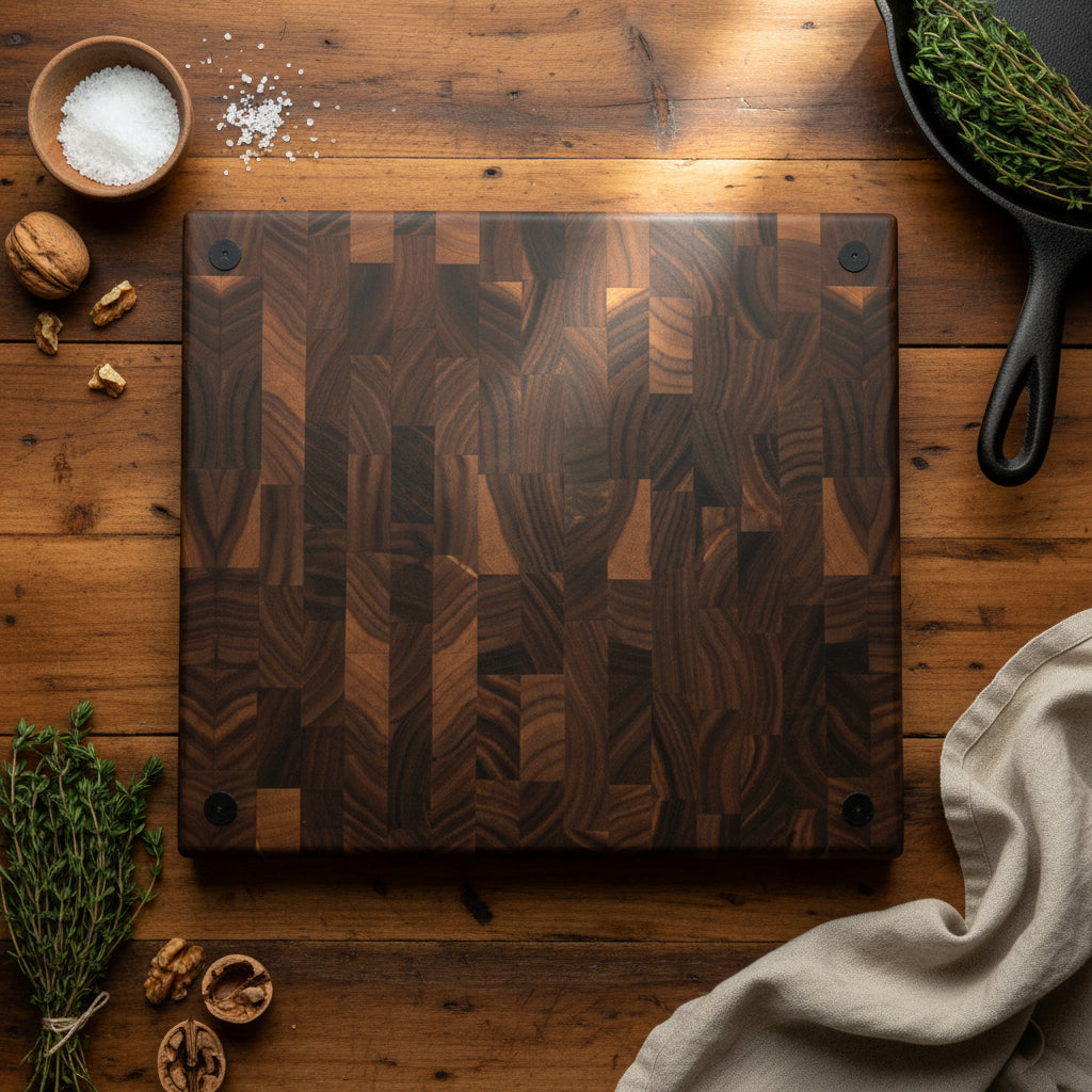11x13x1.375" end grain black walnut cutting board butcher block with rubber feet 