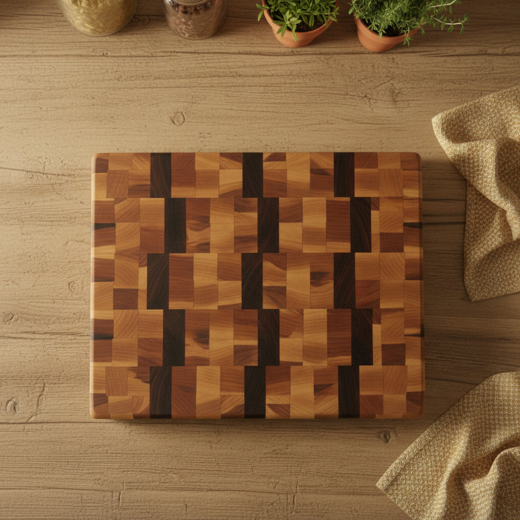 10x12x1.5" end grain black walnut and northern hard maple cutting board with rubber feet 