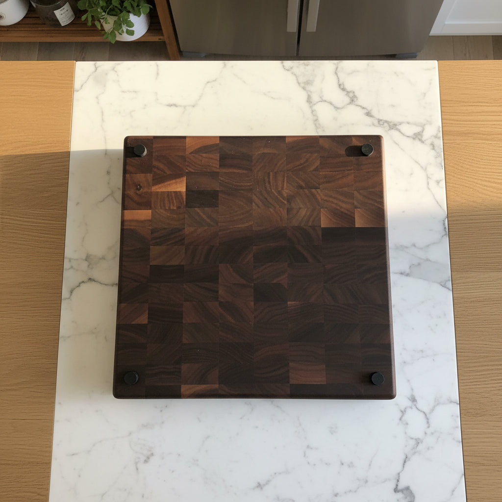 12x12x1.5" end grain black walnut cutting board butcher block