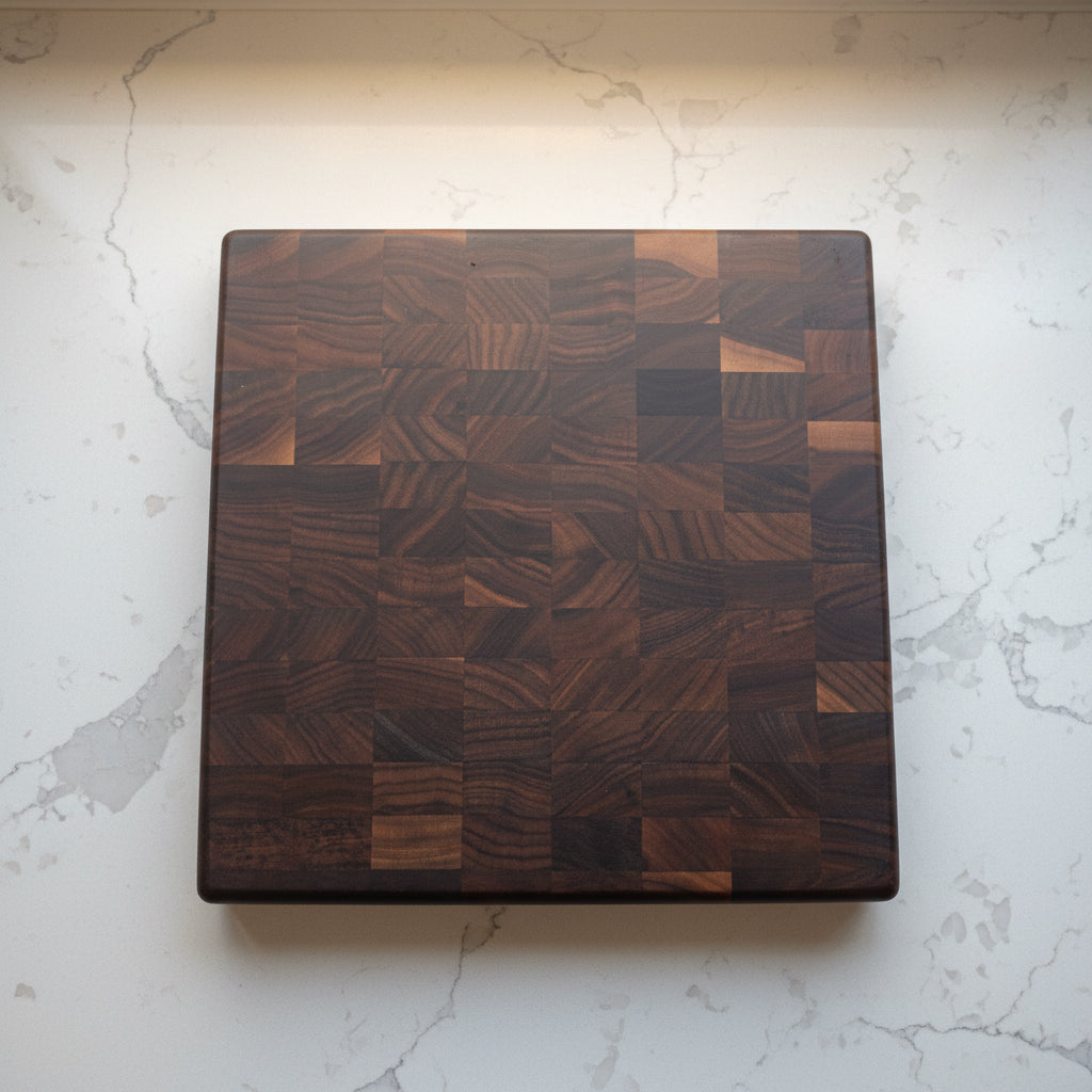 12x12x1.5" end grain black walnut cutting board butcher block
