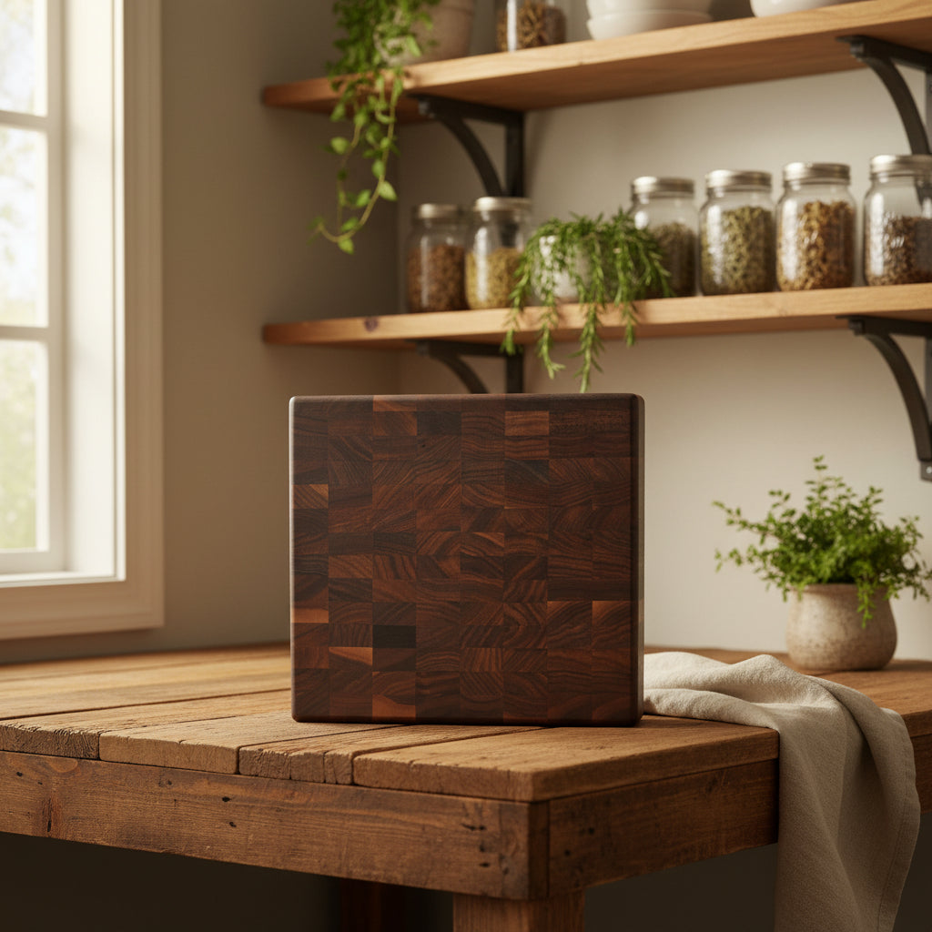 12x12x1.5" end grain black walnut cutting board butcher block