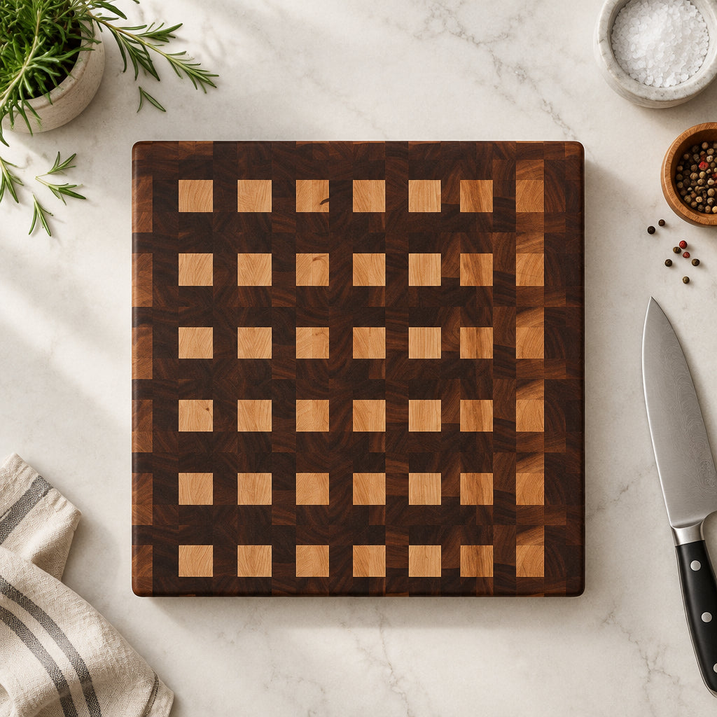 Handcrafted End Grain Black Walnut & Maple Cutting Board 12 x 14 x 2