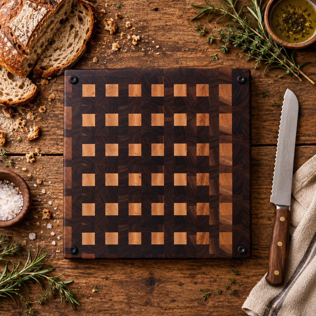 Handcrafted End Grain Black Walnut & Maple Cutting Board 12 x 14 x 2