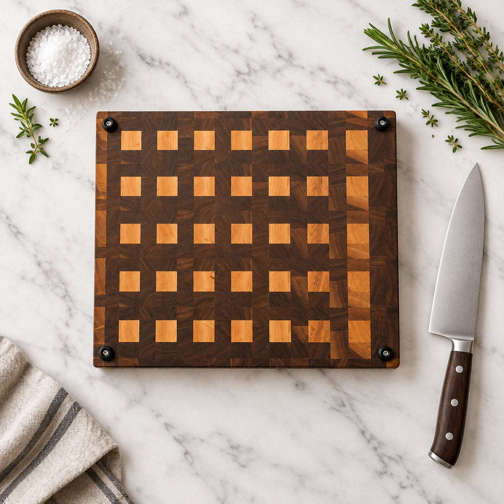 Handcrafted End Grain Black Walnut & Maple Cutting Board 12 x 14 x 2