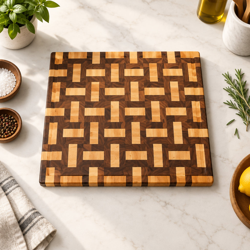 Basket Weave Black Walnut & Maple End Grain Cutting Board 14.75 x 17.75