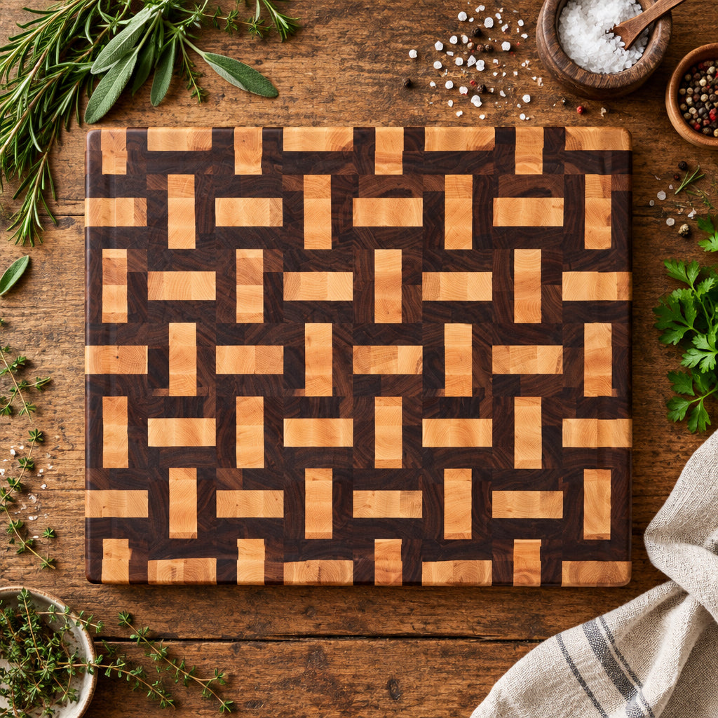 Basket Weave Black Walnut & Maple End Grain Cutting Board 14.75 x 17.75