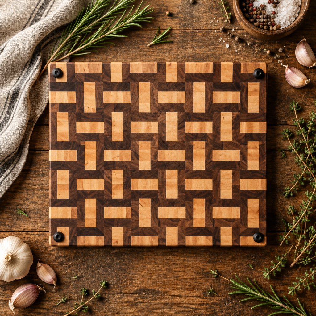 Basket Weave Black Walnut & Maple End Grain Cutting Board 14.75 x 17.75